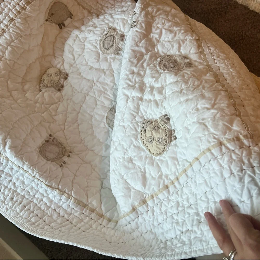 Pottery Barn Kids Cream and Beige Sheep Quilted Baby Blanket
